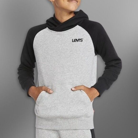 Levi’s Hoodie Fleece-Lined Kangaroo Pocket Raglan Sleeves Gray/Black Boys US 2T - Picture 1 of 5
